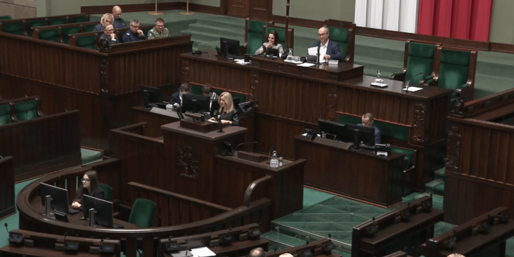 Sylwia Bielawska podczas wystąpienia w Sejmie, 20 marca 2025 r.
